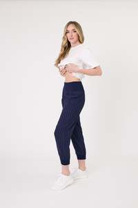 Lemon Tree Harem Linen Pant - Navy Stripe