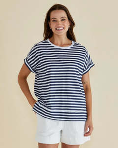 Betty Basics Shirley Short Sleeve Tee - Navy Stripe