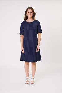Lemon Tree Allegra Linen Dress - Navy Stripe