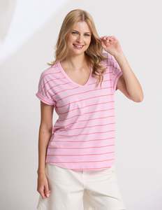 Stella Gemma: Stella + Gemma Soho Cuff V Tee - Candy With Red Stripe