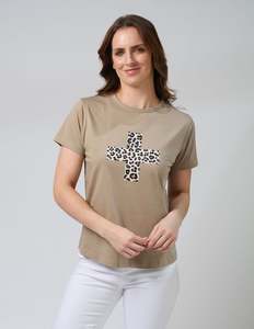Stella + Gemma Ace Tee - Sage Leopard Cross
