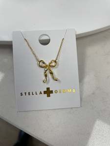 Stella + Gemma Bow Ribbon Necklace - Gold