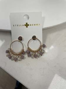 Stella Gemma Accessories: Stella + Gemma Gold Hoops - Lilac Beads
