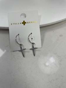 Stella + Gemma Hoop With Dangle Cross - Gold & Silver