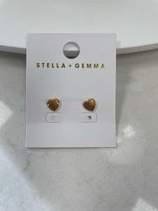 Stella Gemma Accessories: Stella + Gemma Flat Ribbed Heart Earrings - Gold & Silver