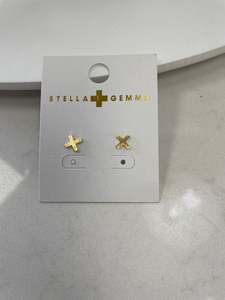Stella Gemma Accessories: Stella + Gemma Small Cross Logo Earrings - Gold & Silver