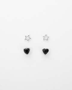 Stella + Gemma Earrings - Set of 2 Silver Stars & Hearts