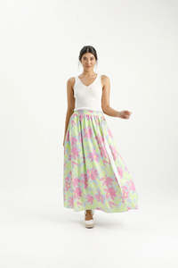 Home Lee X Label Ss24: Home-lee X Label Elise Skirt - Lime Daises