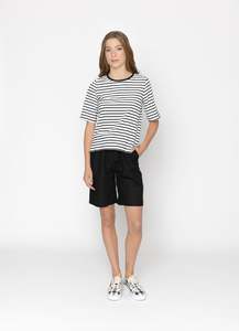 Two By Two Arrow Tee - Black & White Stripe