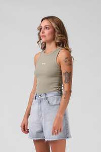 RPM Heart Ribbed Singlet -  Light Olive
