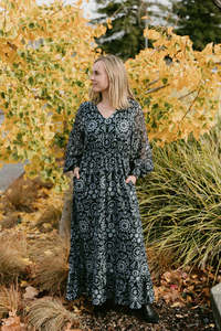 Home Lee X Label Autumn Winter 25: Home-lee X Label Long Sleeve Greta Dress - Damask