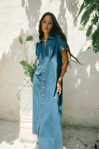 Isle Of Mine: Isle of Mine Sofie Denim Maxi Dress - Drift