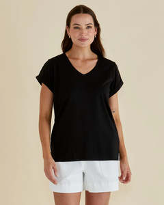 Tops: Betty Basics Ayla V-neck Tee - Black