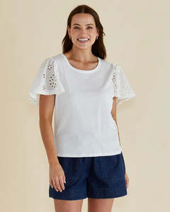 Tops: Betty Basics Lottie Embroidered Tee - White