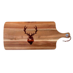 Stag Design with Couple’s Initials Acacia Serving Board