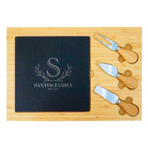 Home Decor: Family Monogram Slate & Bamboo Cheese Board