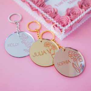 Fathers Day Gift Boxes: Round Birth Month Flower Keychain