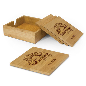 Sunflower Family Bamboo Coaster Set with Holder