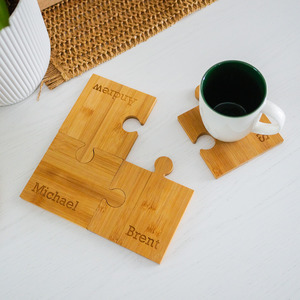 Wooden Coasters: Family Bamboo Puzzle Coaster Set