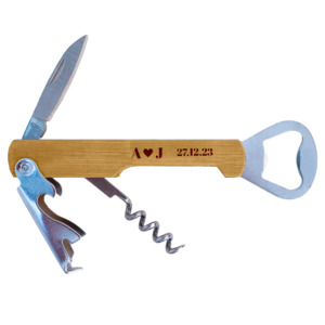 Bottle Openers: Couple’s Initials with Wedding Date Bamboo Wine Waiters Knife