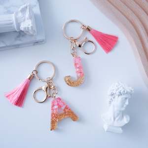 Gifts For Teachers: Resin Initial Keychain with Tassel