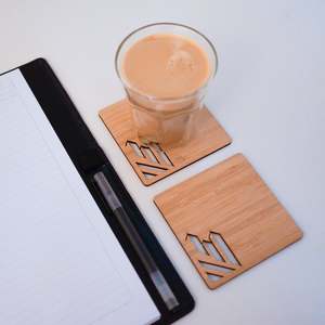 Promotional: Custom Logo Cut-out Bamboo Coasters (Set of 4)