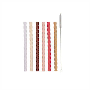 Kitchenware: OYOY - Mellow Silicone Straw 6P - Cherry Red/Vanilla