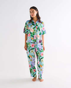 Lifestyle: KIP & CO - Spring In The Air - Satin Short Sleeve Shirt & Pant Pyjama Set