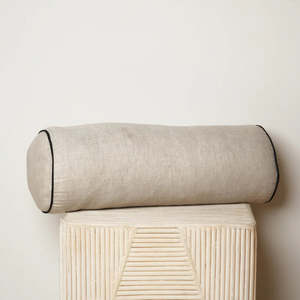 Home Lab - French Flax Linen - Piped Bolster Cushion - Natural Oat