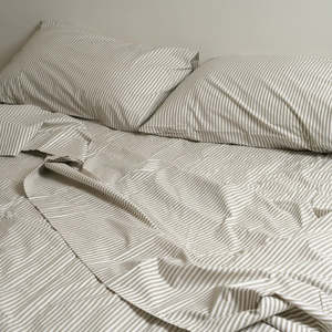 Home: Home Lab -100% Stonewashed Cotton Sheet Set- Olive Stripe