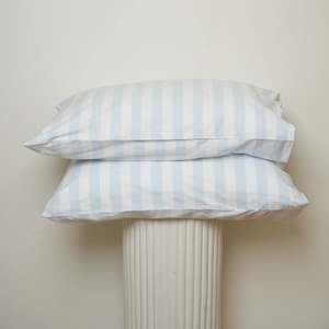 Home Lab -100% Stonewashed Cotton Pillowcase Pair - Sky Blue Stripe