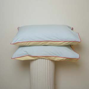 Home Lab -100% Stonewashed Cotton Pillowcase Pair- Butter/Sky Reversible