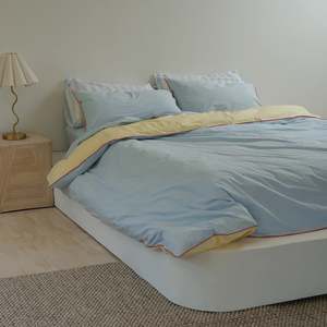 Home Lab - 100% Stonewashed Cotton Duvet Set- Butter/Sky Reversible