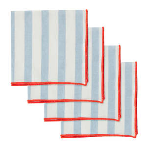 Luna S/4 Cotton Napkins- Sky/Red