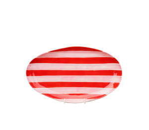 Noss & Co - Small Oval Platter - Pink & Red Stripe