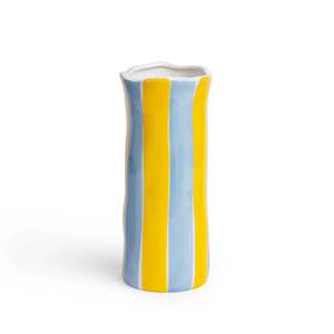 Decor: Noss & Co - Small Vase - Cornflower Blue & Yellow Stripe