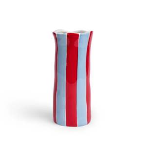 Noss & Co - Small Vase - Cornflower Blue & Red Stripe
