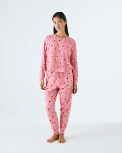 KIP & CO - Polkadot Pink - Adult Organic Cotton Long Sleeve Pyjama Top & Slouch Pant