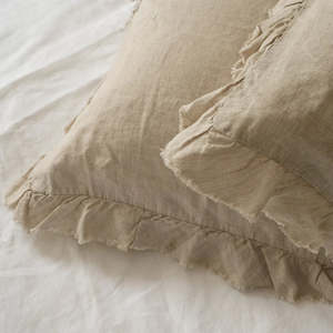 Home Lab - French Flax Linen Ruffle Edge Pillowcase Pair - Natural Oat