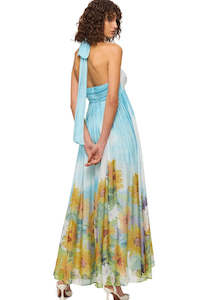 Leo Lin: Claudette Silk Halterneck Maxi Dress - Sunflower Print in Landscape