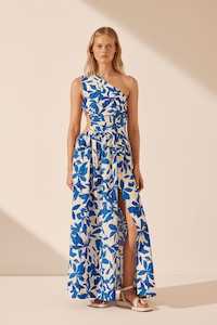 Graduation: Bleue Asymmetrical Cut Out Maxi Dress
