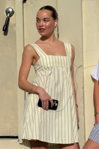 Margie Tie Back - Yellow with Blue Stripe