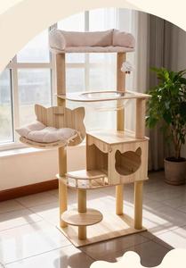 All: 155cm “Cat Ear & Cloud” Wooden Cat Tree – Cute Hammock, Space Capsule & Extra-Large Condo