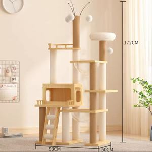 All: 172cm "Sky Lounge" Wooden Cat Tree – Fluffy Perch, Space Capsule & Playful Toy Tops