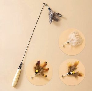Cat Toys: Cat Teaser Wand with 3 Replaceable Bug Feather Heads