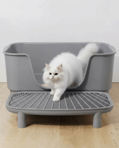 Large Open Cat Litter Tray with Anti-Tracking Step Platform