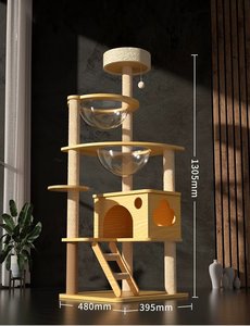 Wooden Cat Tree with Dual Space Capsules 130cm