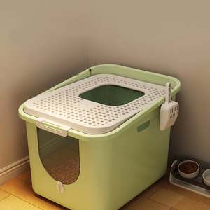 Pre Order Okieepet: Pre-Order: 51cm Green Enclosed Top-Entry Cat Litter Tray - Large Size