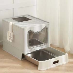Pre Order Okieepet: Pre-Order:  51cm Grey Drawer Enclosed Cat Litter Box with Stainless Steel Tray