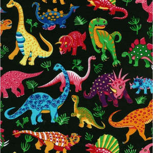 Childrens Aprons: Dinosaurs - black fabric